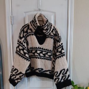 Pilcro Cream and Black Turtleneck Sweater